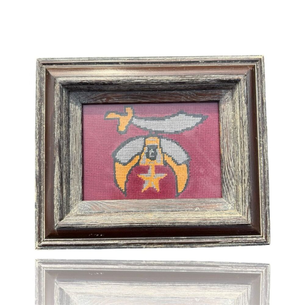 Vintage Masonic AAONMS Freemason Shrine Framed Needlepoint Panel